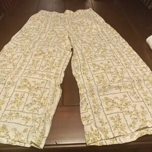 Joie Women's Linen Pants Yellow Floral Wide-Leg Cropped Pockets Beachy Size M